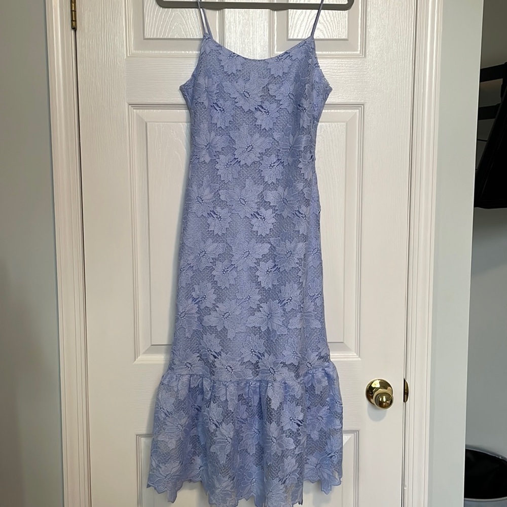 Banana Republic Limited Edition Light Blue Floral Lace Flounce Hem Midi Dress 0